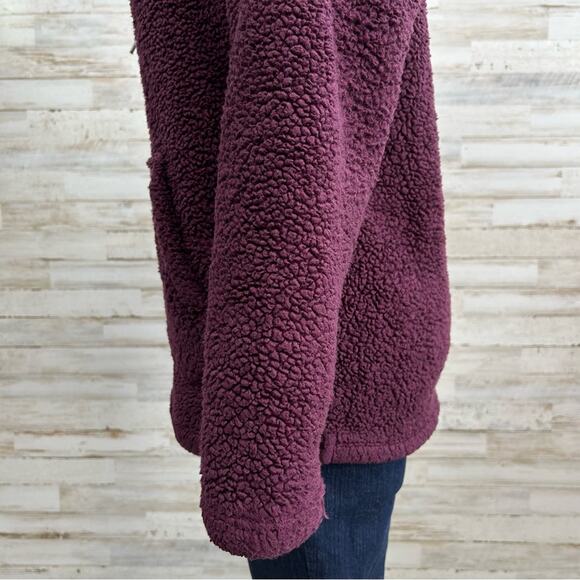 Victorias Secret Pink Teddy Fleece Jacket Womens Size XS Burgundy Quarter Zip - Picture 9 of 16